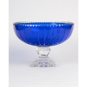 Coupe sur pied en cristal bleu taillé – Début du XXe siècle