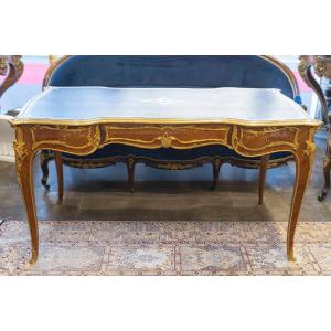 Louis XV-style Flat Desk In Violetwood And Gilded Bronze, Late 19th Century