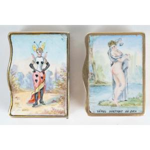 Pair Of Art Nouveau Miniature Boxes With Enamel Plaques, France 1900