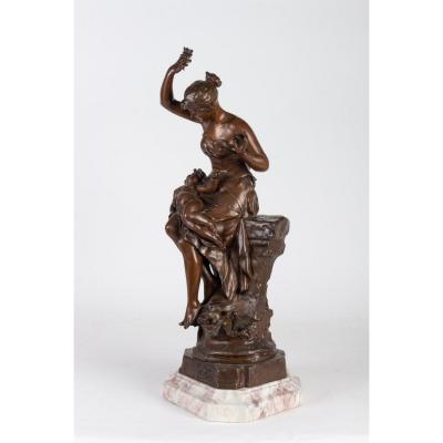 Auguste Dewever, Bronze Representing A Woman And A Cupid, Napoleon III Period