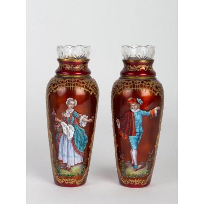 Pair Of Small Enamel Vases