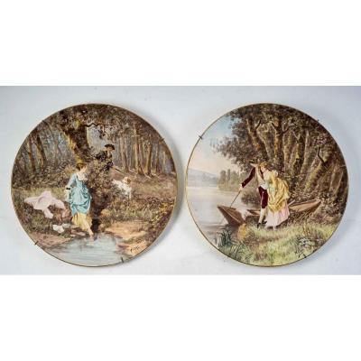 Pair Of Large Porcelain Plates XIXth Century