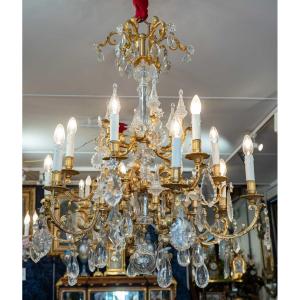 Un Lustre En Bronze Doré Et Cristal Baccarat Fin XIXème Siècle 