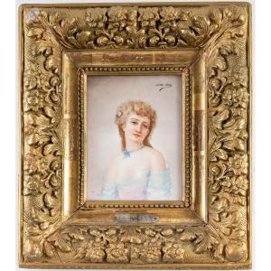 Tableau Portrait Sur Plaque En Porcelaine Laure Lévy Fin XIXème