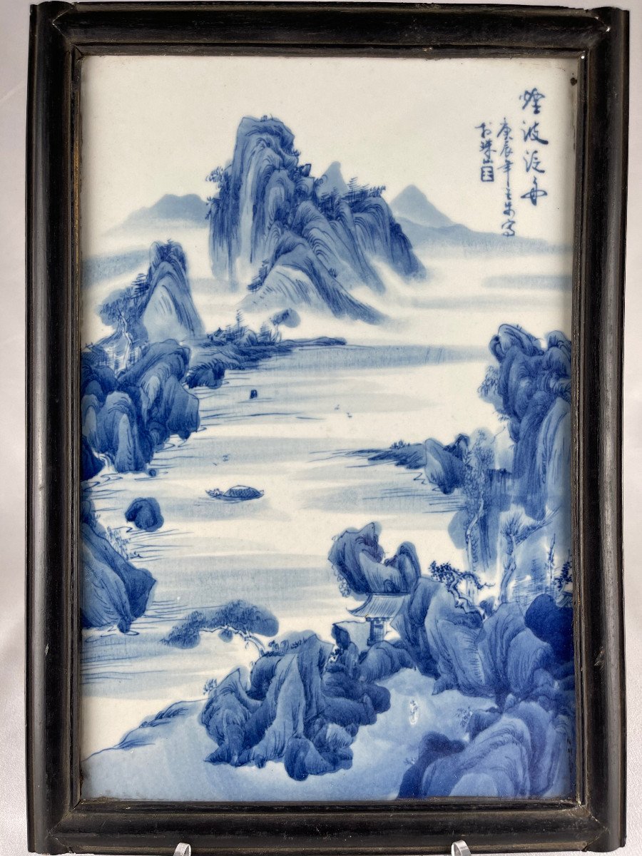 Série De 4 Plaques En Porcelaine Bleu Et Blanc, Signées Wang Bu-photo-2