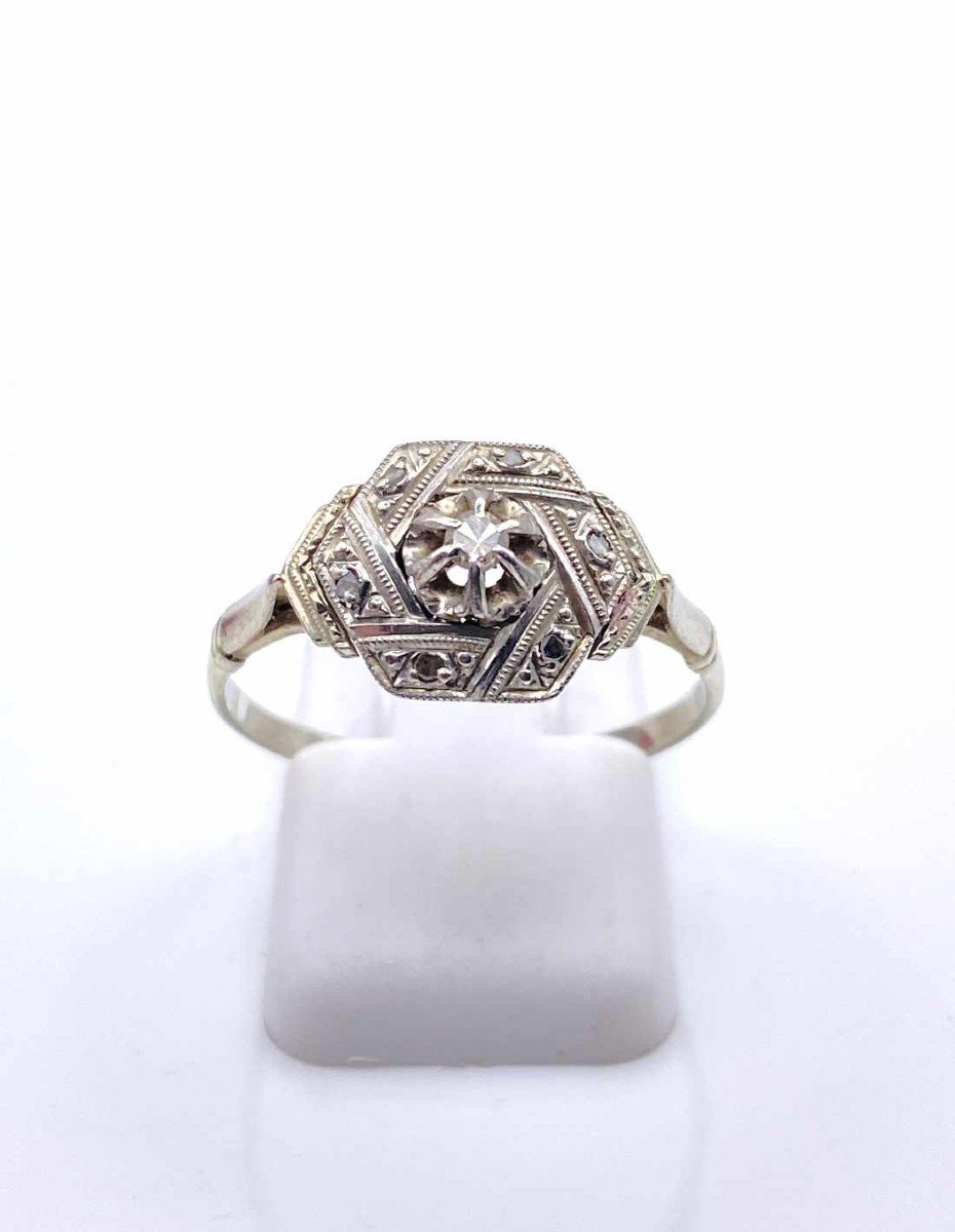 Art Deco Ring White Gold & Diamonds-photo-3