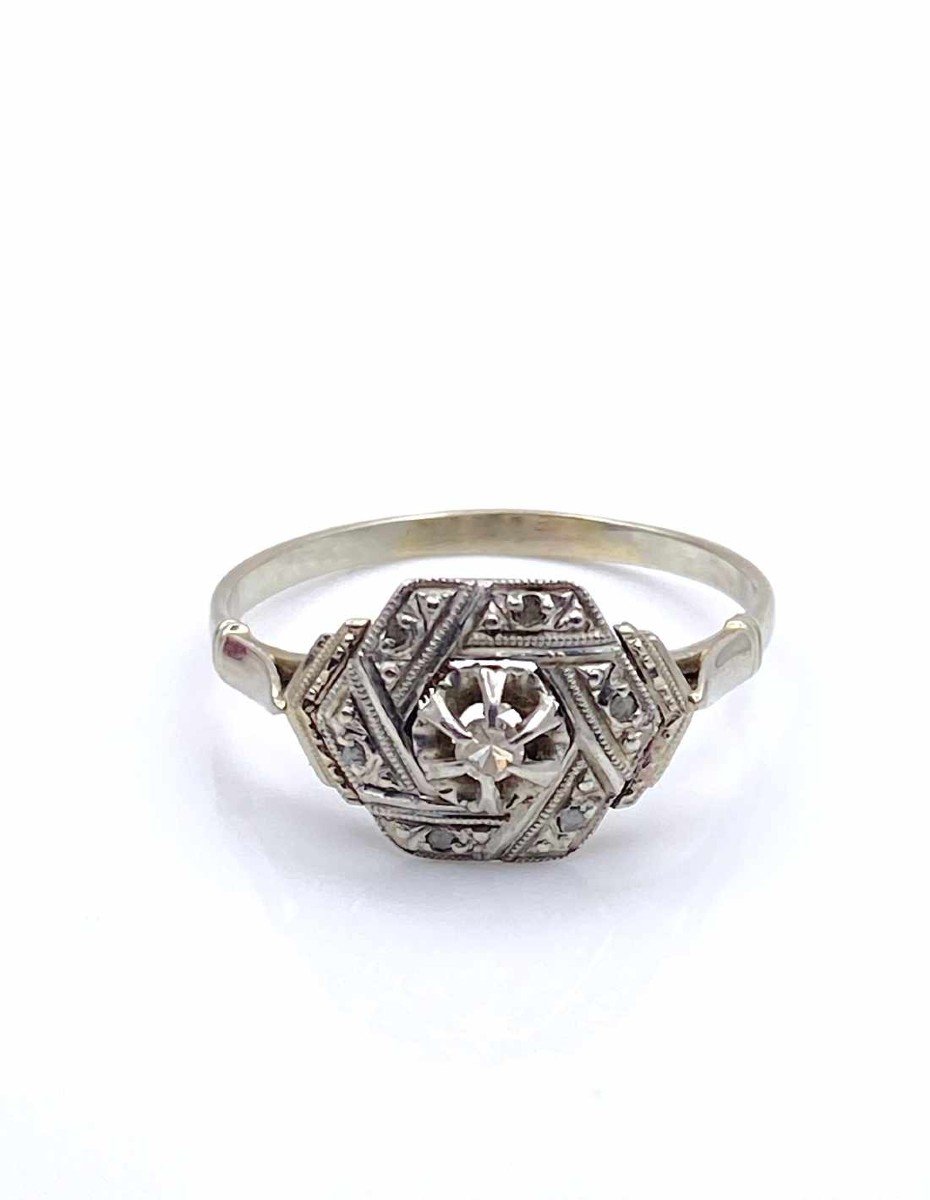 Art Deco Ring White Gold & Diamonds