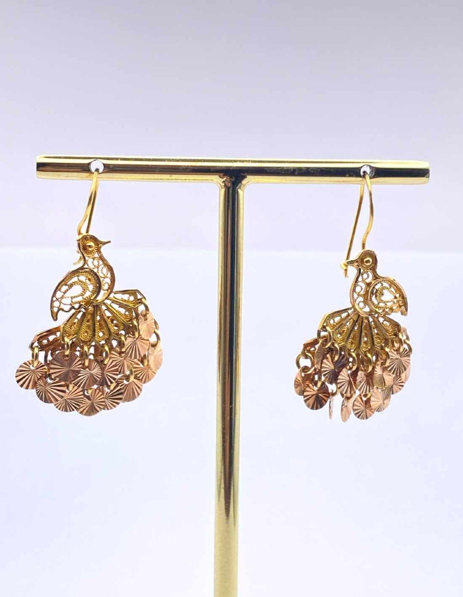 Yellow And Rose Gold Bird Dangle Earrings-photo-2