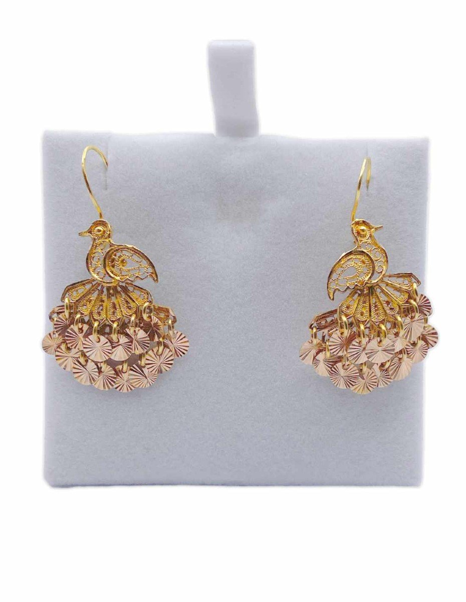 Yellow And Rose Gold Bird Dangle Earrings-photo-1