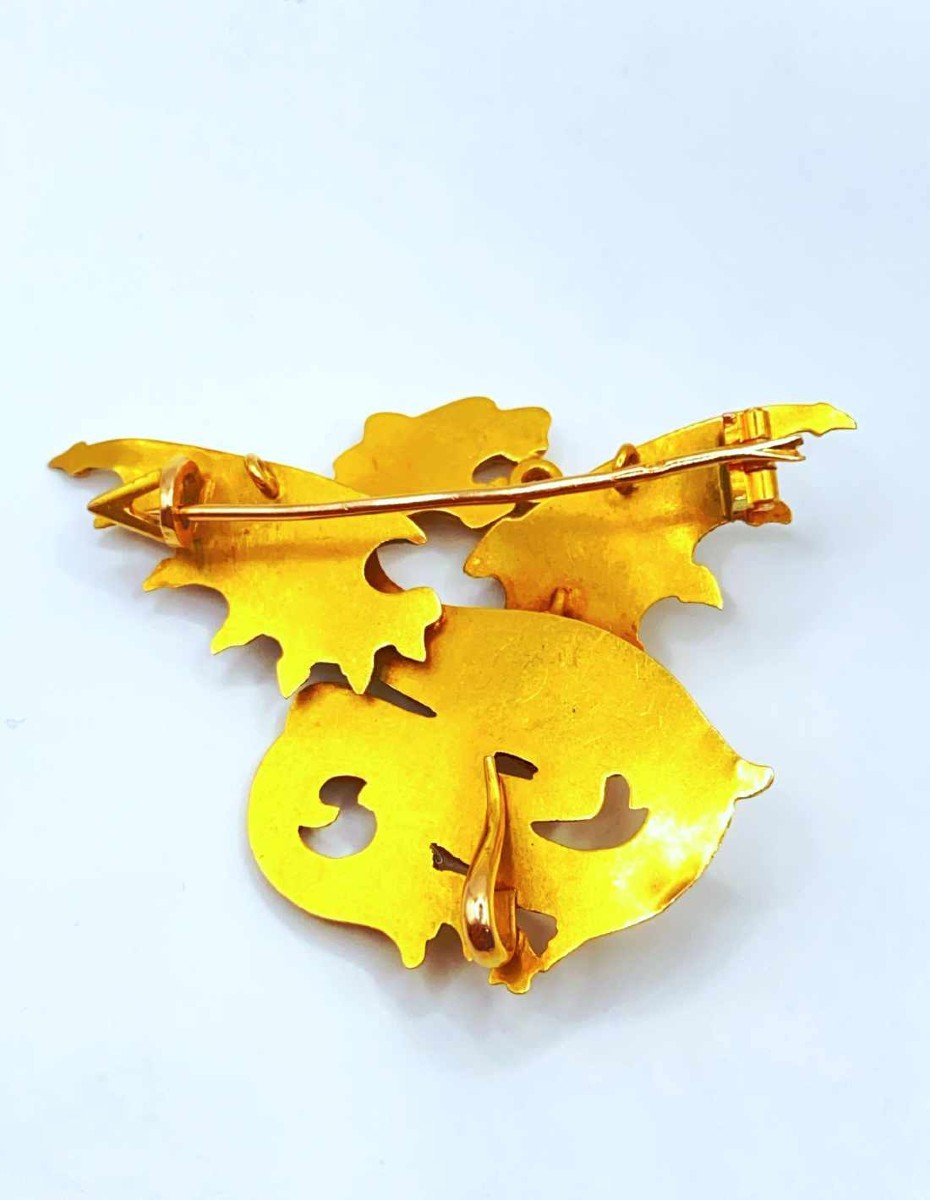 Vintage "chimera" Brooch In Yellow Gold And Diamond-photo-3