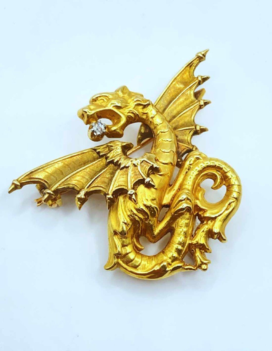 Vintage "chimera" Brooch In Yellow Gold And Diamond