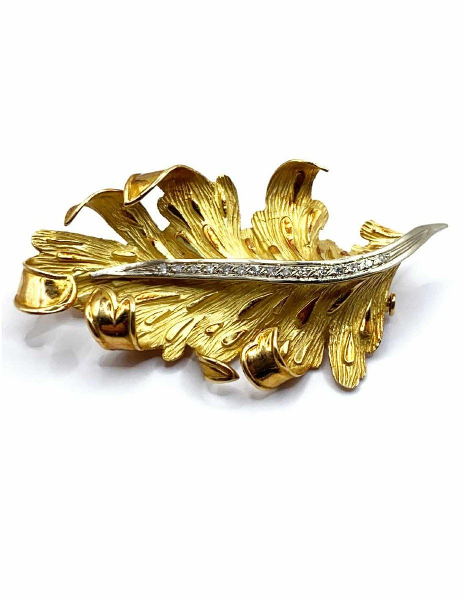 Vintage Gold And Diamond Leaf Brooch