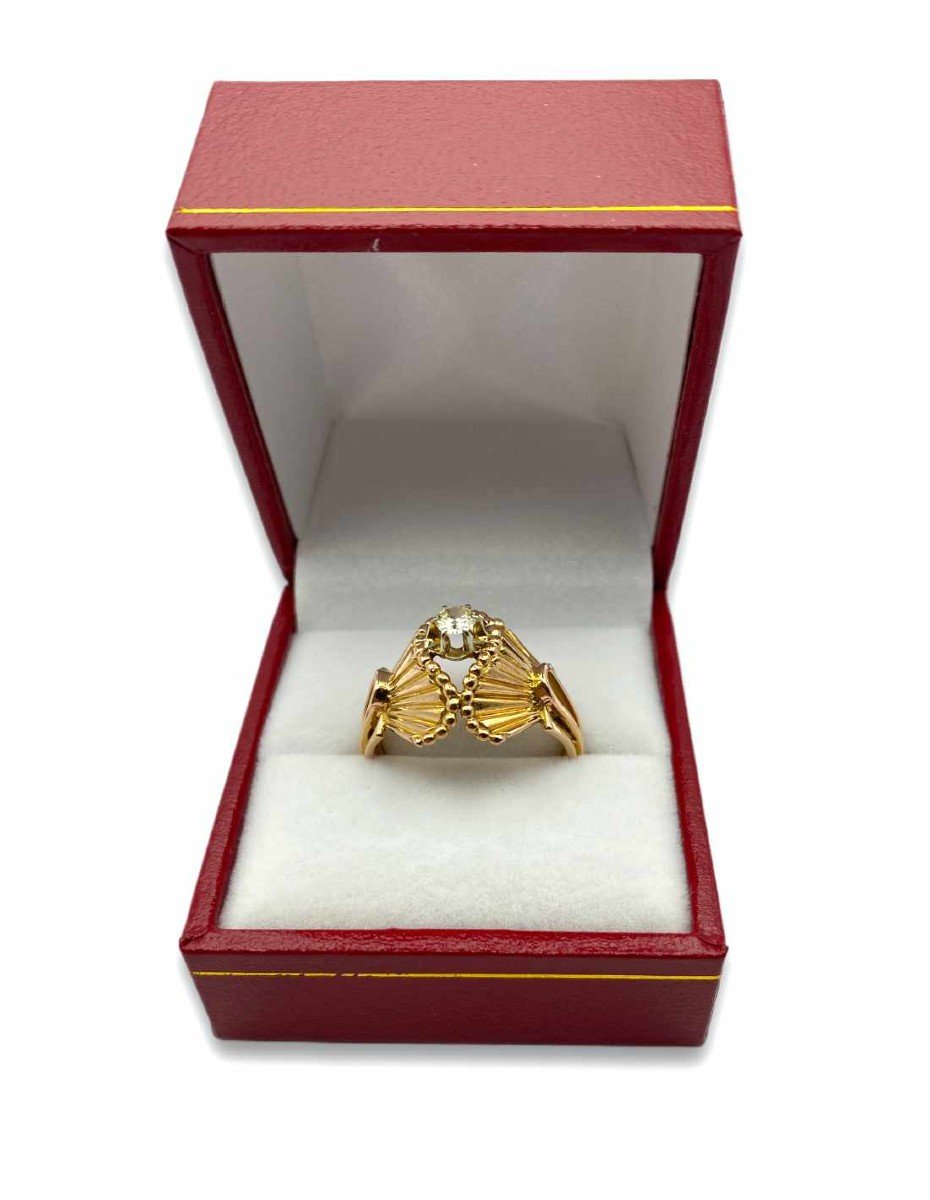 Vintage Draped Gold & Diamond Solitaire Ring-photo-2