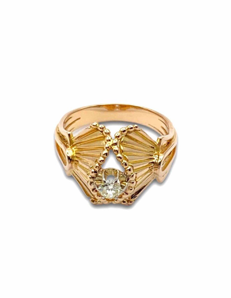 Vintage Draped Gold & Diamond Solitaire Ring-photo-4