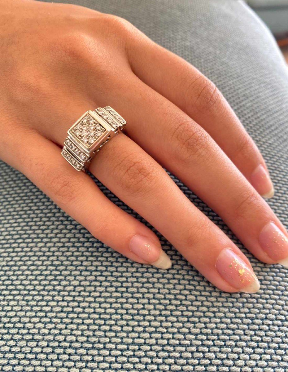 Tank Ring In White Gold With Paved Diamonds-photo-2