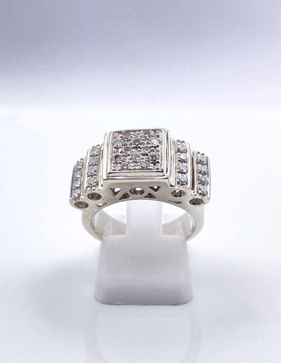 Tank Ring In White Gold With Paved Diamonds-photo-3