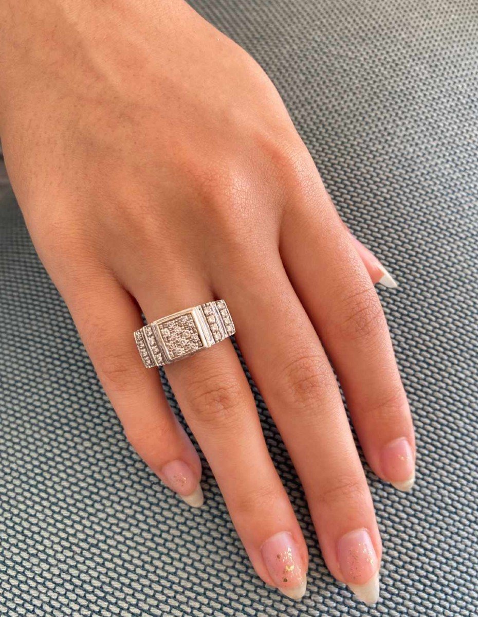 Tank Ring In White Gold With Paved Diamonds-photo-3