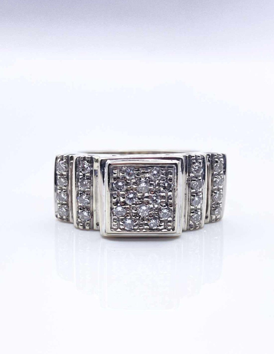 Tank Ring In White Gold With Paved Diamonds