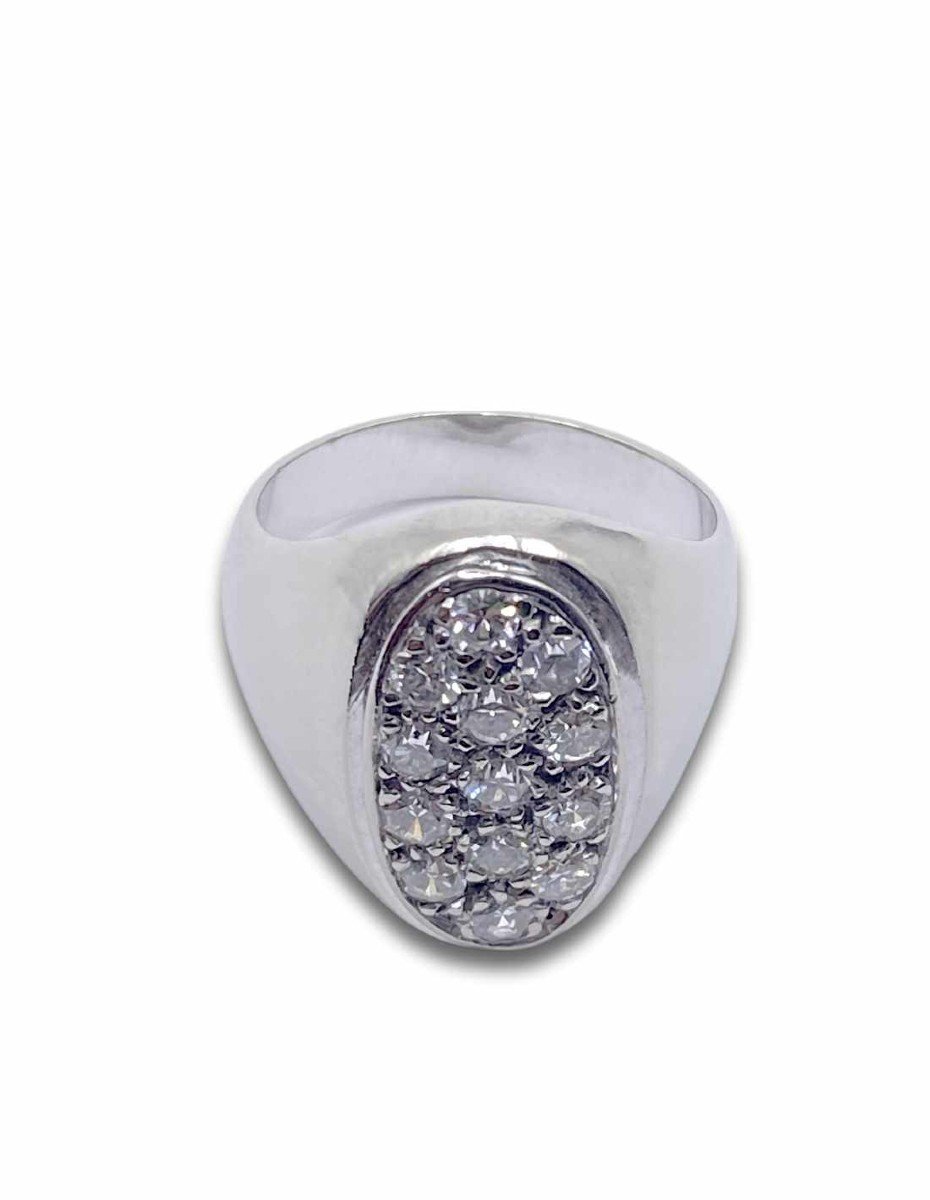 White Gold & Diamond Signet Ring-photo-2