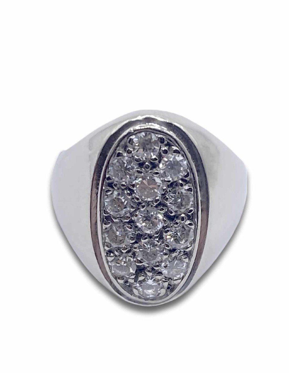White Gold & Diamond Signet Ring-photo-3