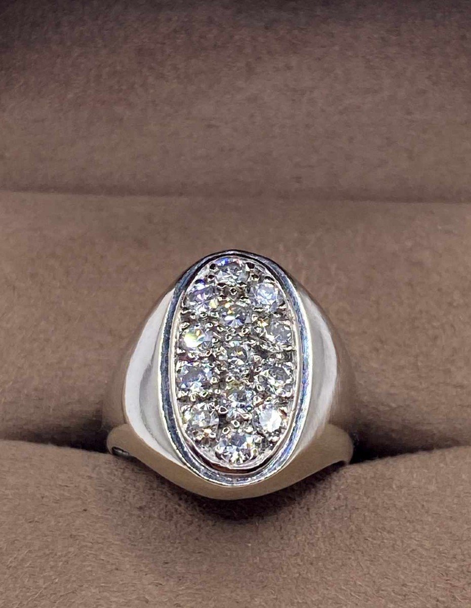 White Gold & Diamond Signet Ring-photo-4