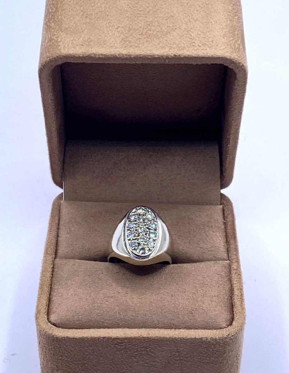 White Gold & Diamond Signet Ring-photo-1