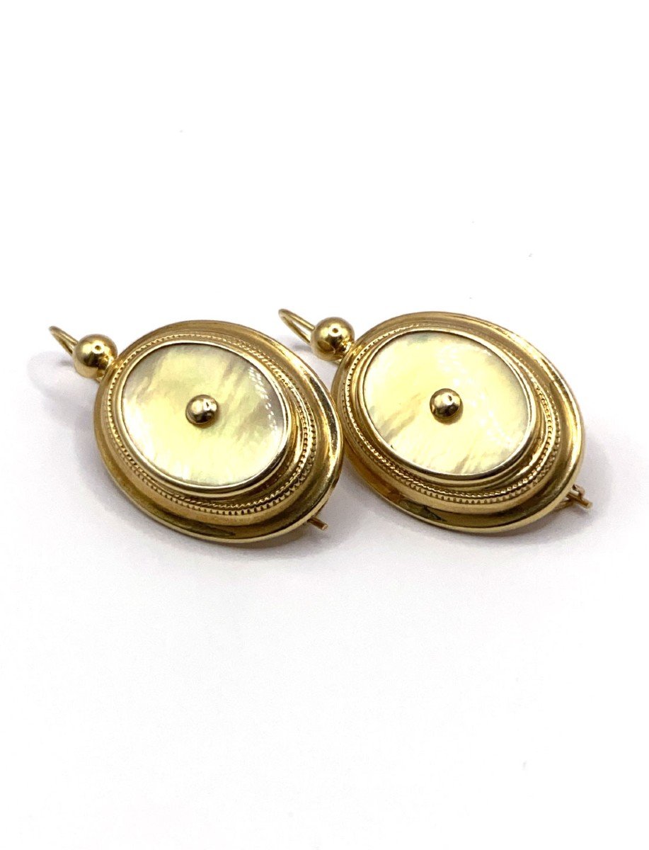 Superbe Paire De Boucles d'Oreilles Or Et Nacre Style Antillais-photo-2
