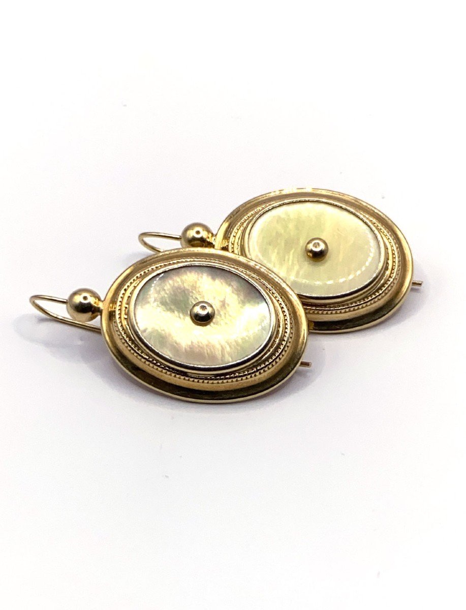 Superbe Paire De Boucles d'Oreilles Or Et Nacre Style Antillais-photo-3