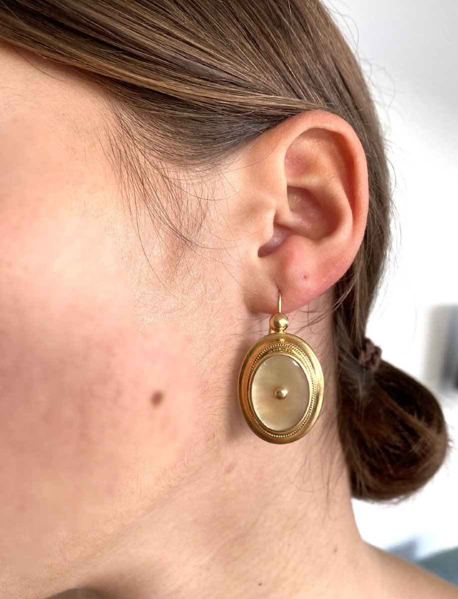 Superbe Paire De Boucles d'Oreilles Or Et Nacre Style Antillais-photo-4