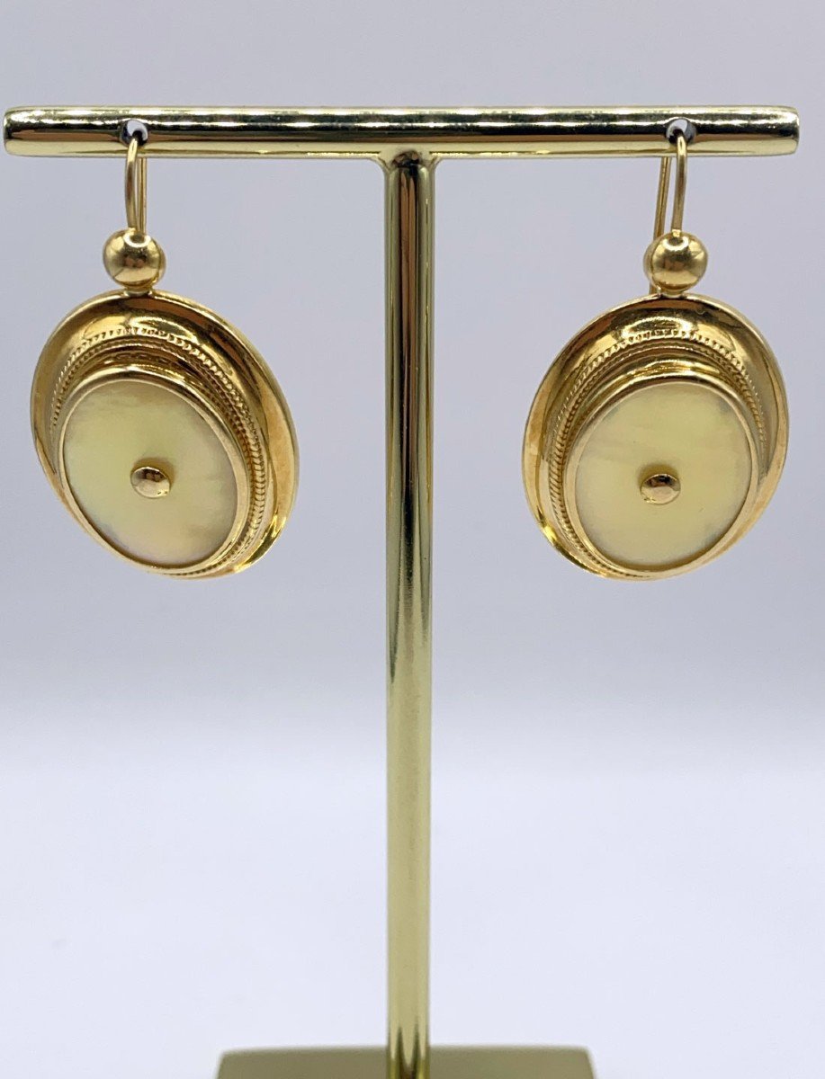 Superbe Paire De Boucles d'Oreilles Or Et Nacre Style Antillais-photo-1