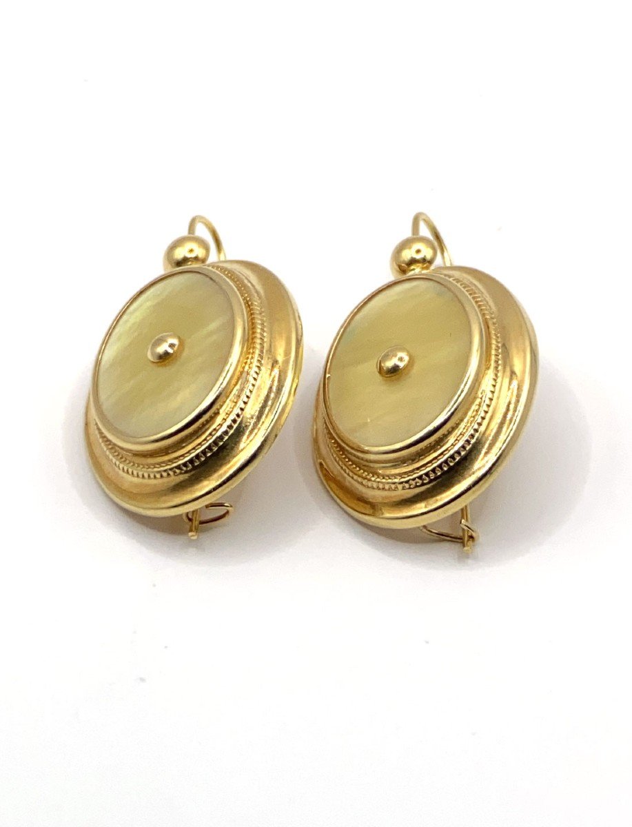 Superbe Paire De Boucles d'Oreilles Or Et Nacre Style Antillais
