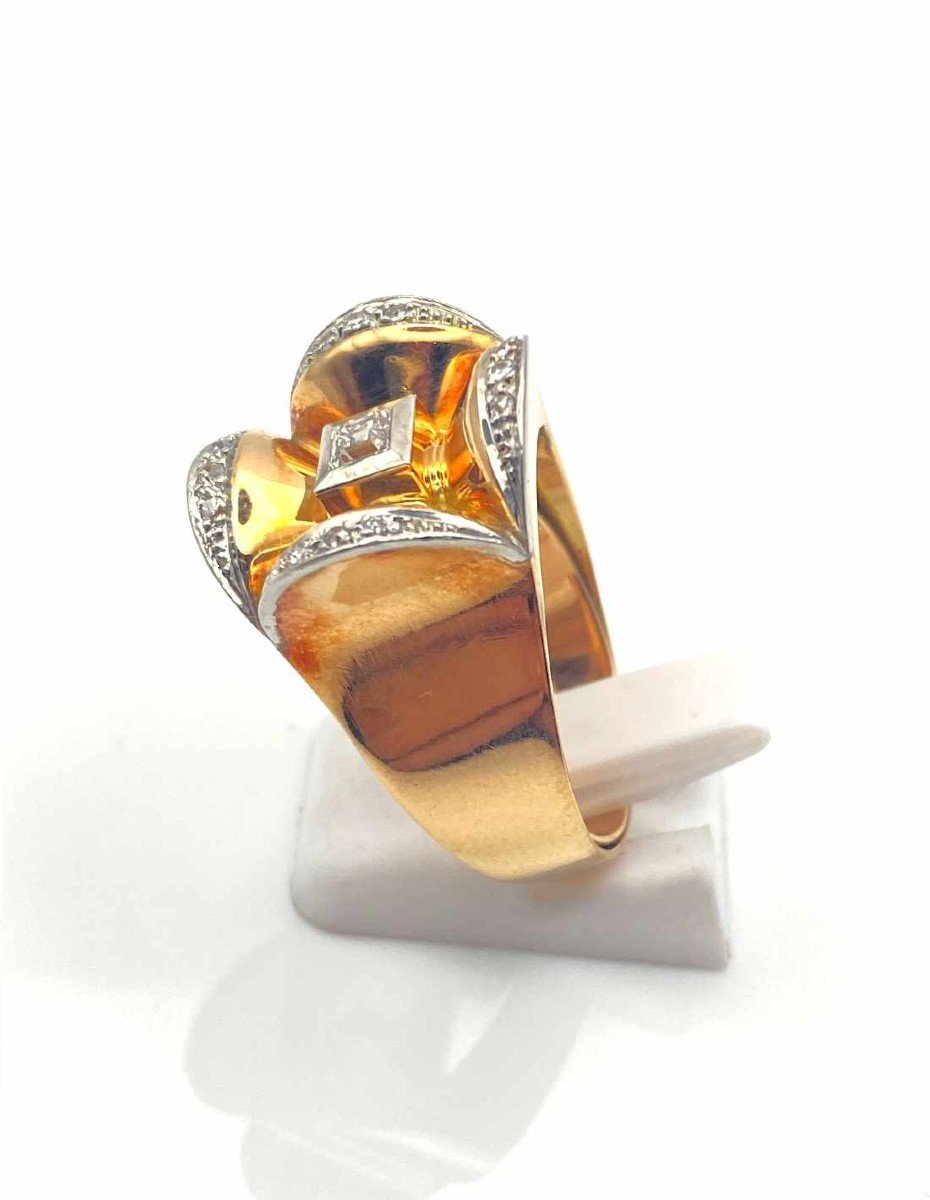 Bague Chevalière Vintage Or, Platine & Diamants-photo-2