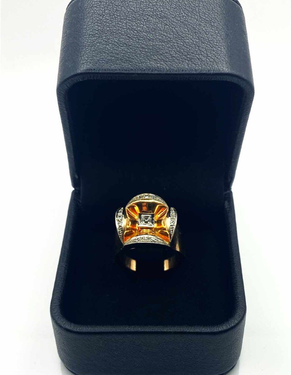 Bague Chevalière Vintage Or, Platine & Diamants-photo-1