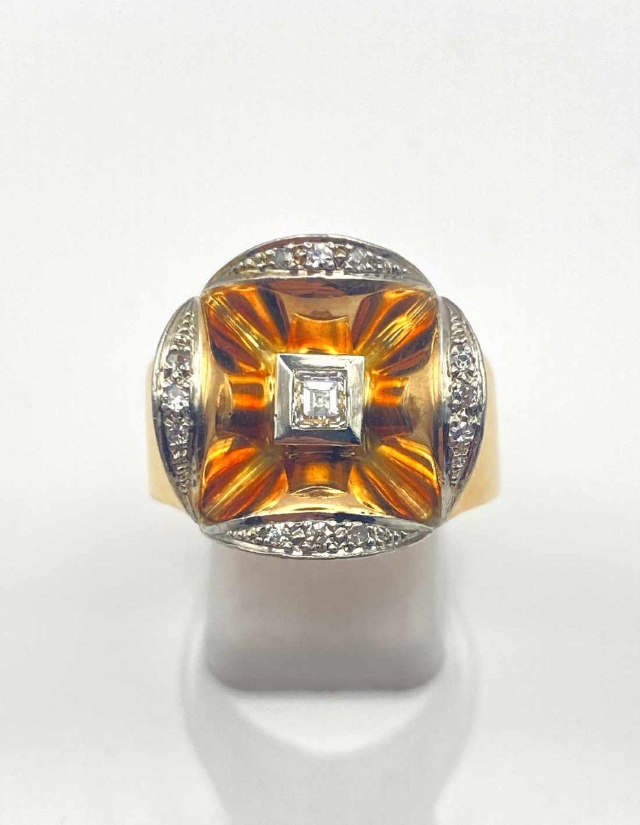 Bague Chevalière Vintage Or, Platine & Diamants