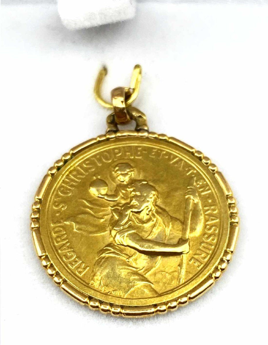 Médaille Vintage Or Jaune Saint Christophe-photo-4