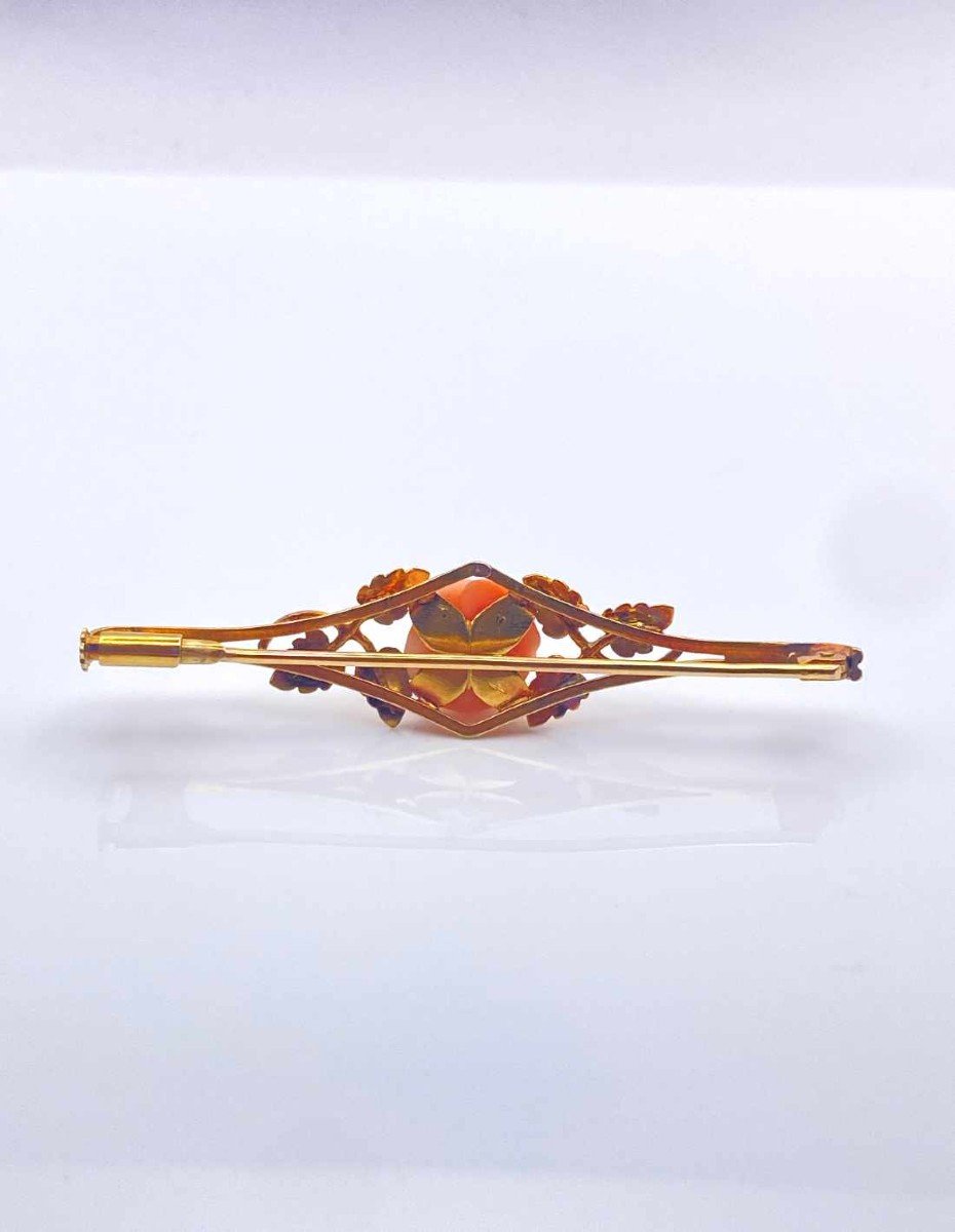 Art Nouveau Yellow Gold & Coral Brooch-photo-2