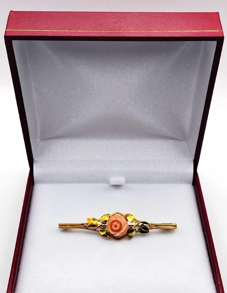 Art Nouveau Yellow Gold & Coral Brooch-photo-4