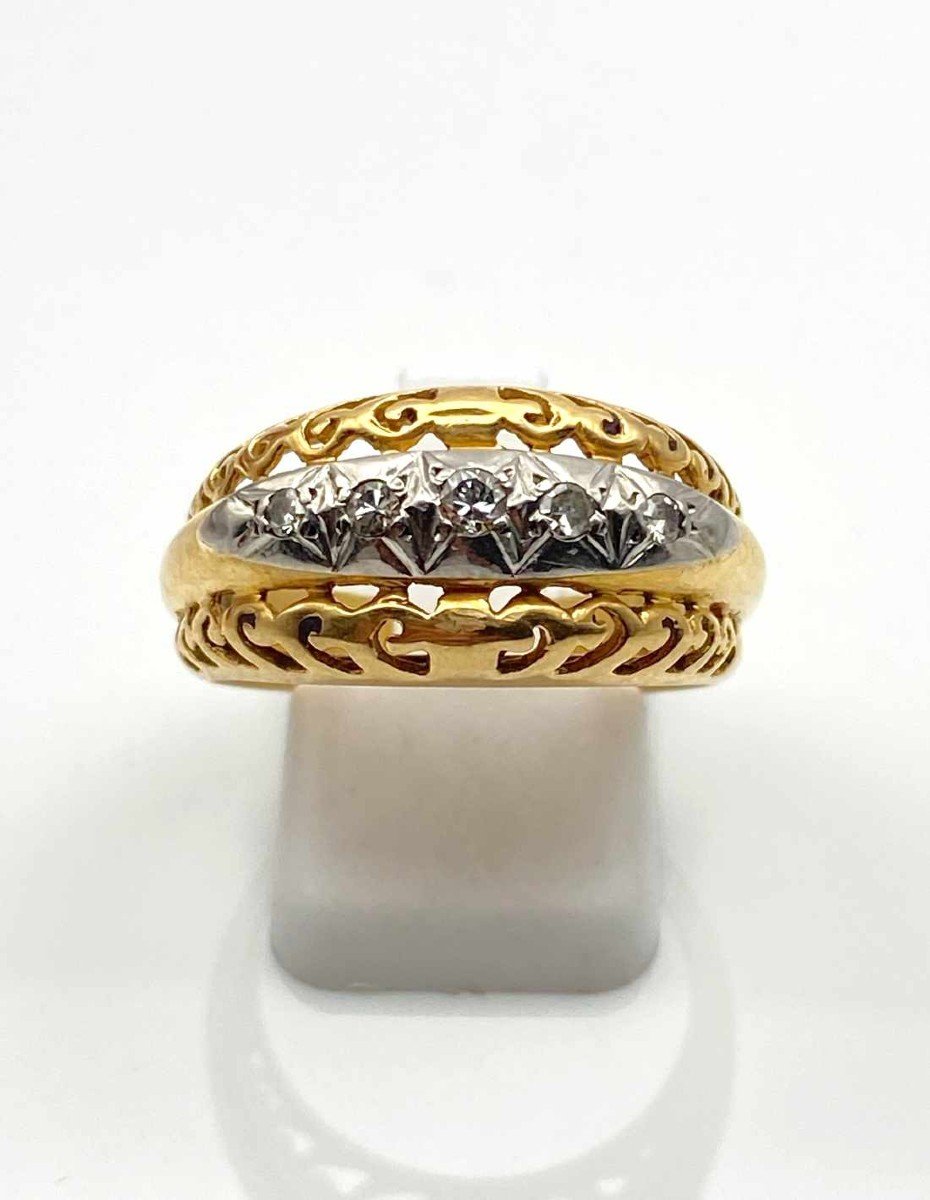 Chiseled Ring In Yellow Gold, Platinum & Diamonds-photo-2