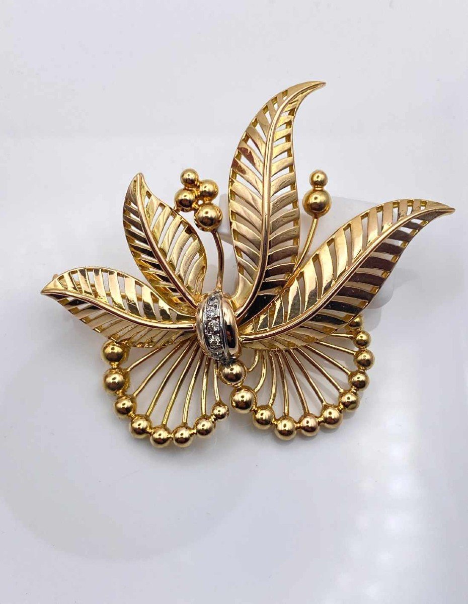 Broche Vintage Or Jaune & Diamants
