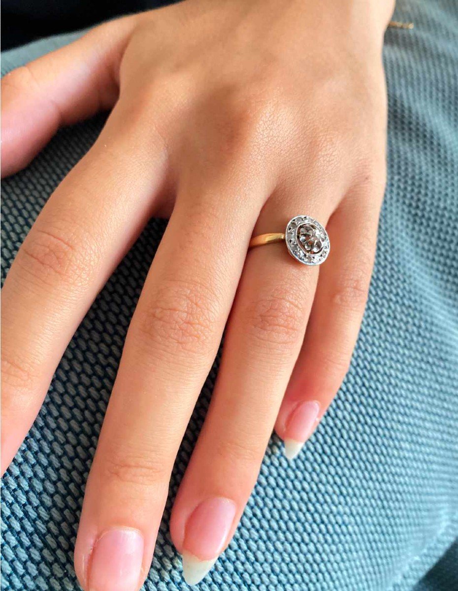 Bague Vintage Or Jaune, Platine & Diamants-photo-2