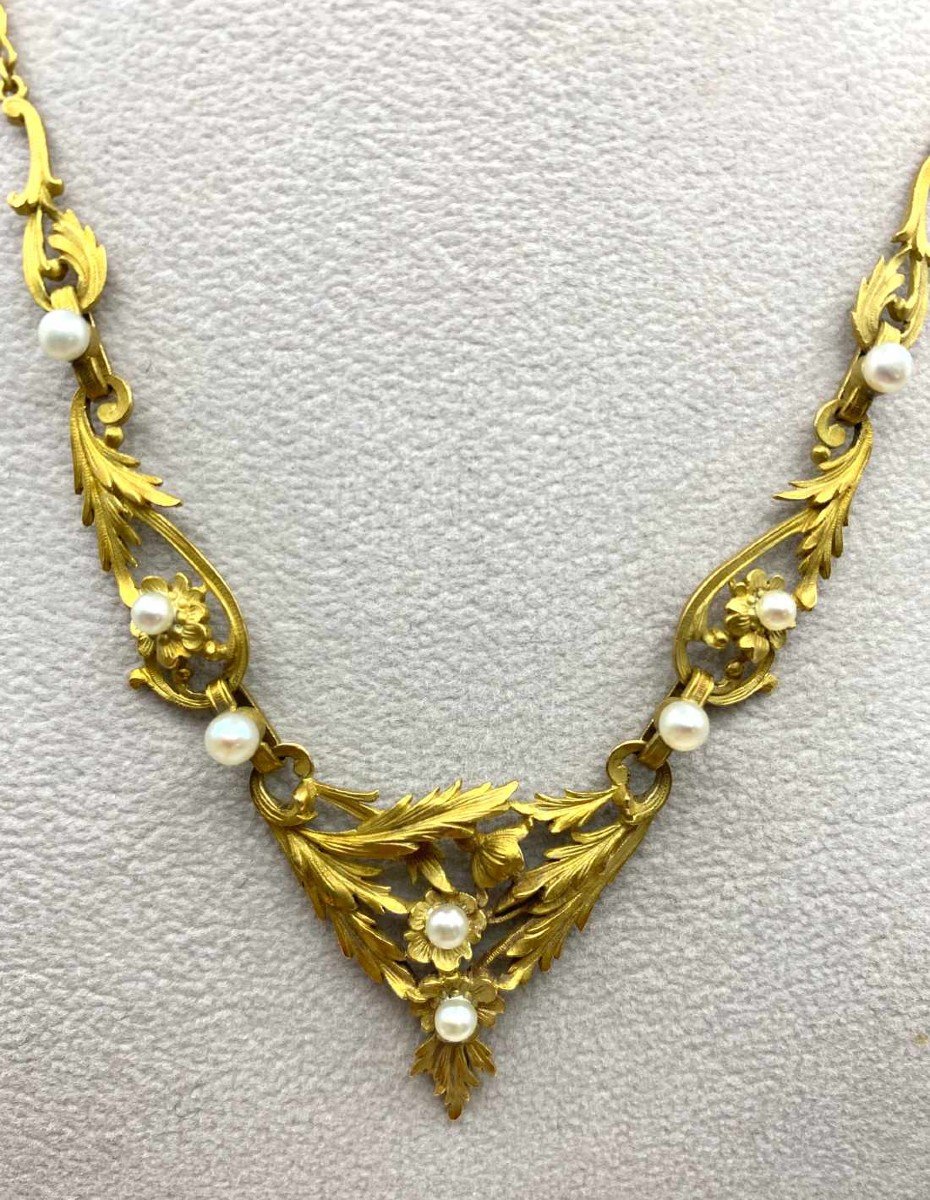 Art Nouveau Yellow Gold And Pearl Necklace-photo-2