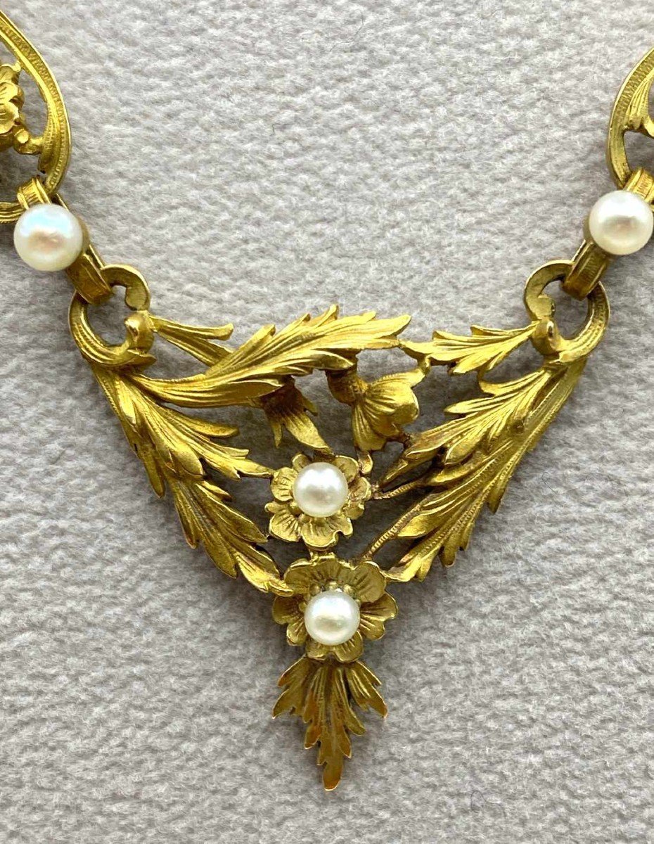 Art Nouveau Yellow Gold And Pearl Necklace-photo-3
