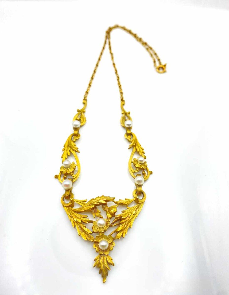 Art Nouveau Yellow Gold And Pearl Necklace-photo-4