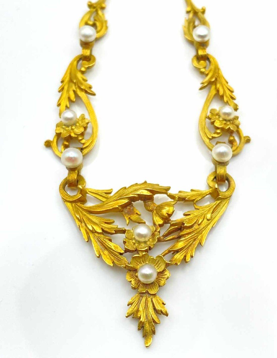Art Nouveau Yellow Gold And Pearl Necklace-photo-1