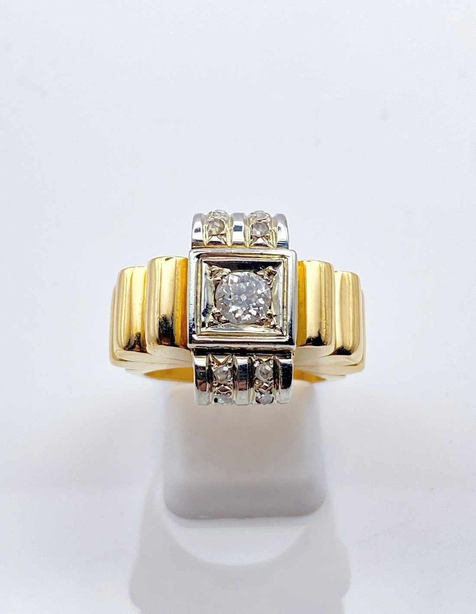 Vintage Tank Ring Gold, Platinum & Diamonds-photo-3