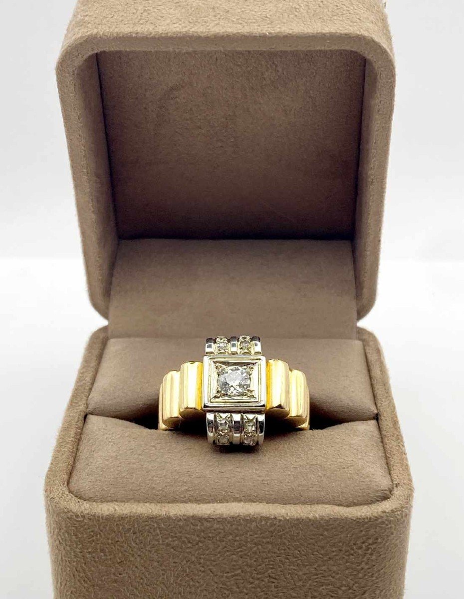 Vintage Tank Ring Gold, Platinum & Diamonds-photo-1