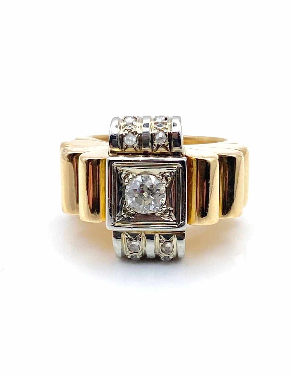 Vintage Tank Ring Gold, Platinum & Diamonds