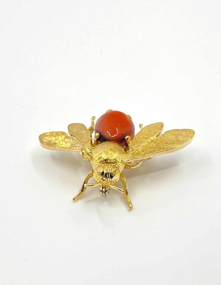 Broche Vintage Abeille Or Jaune & Corail