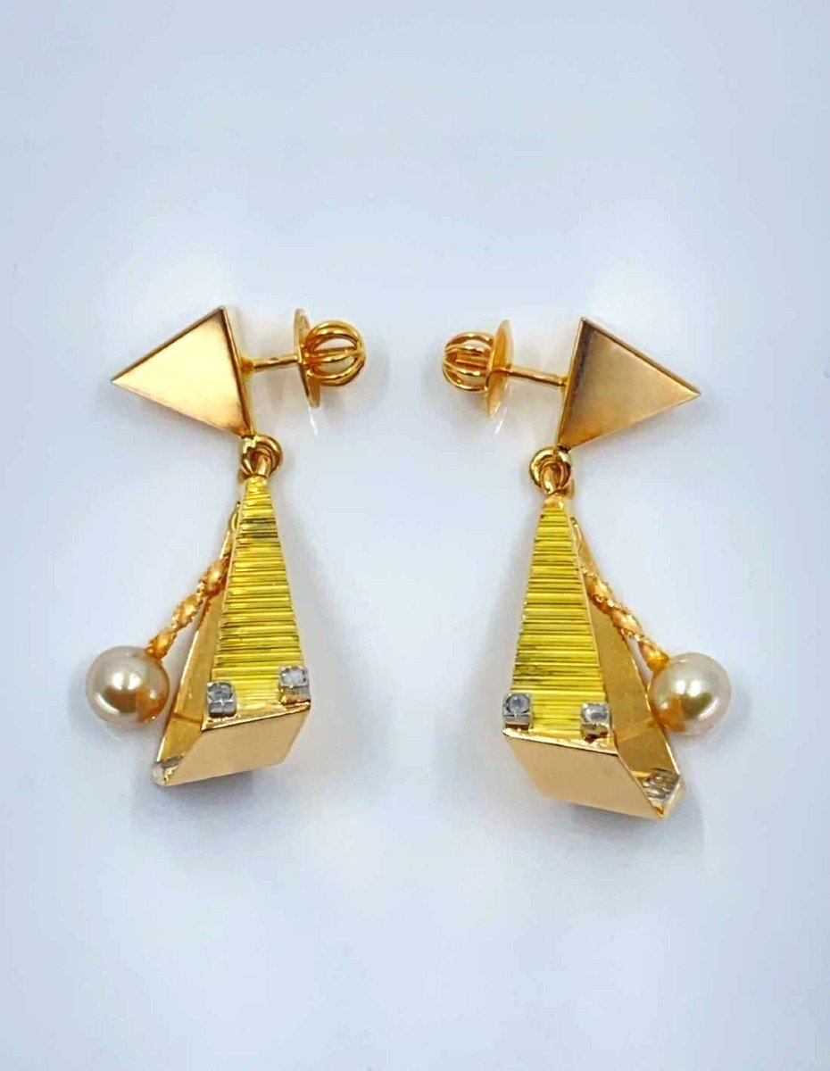 Vintage Gold, Diamond & Pearl Earrings-photo-2