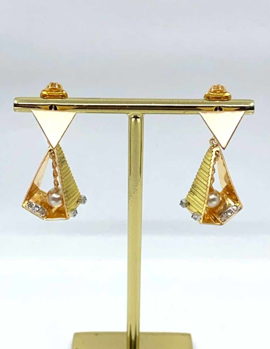 Vintage Gold, Diamond & Pearl Earrings-photo-3